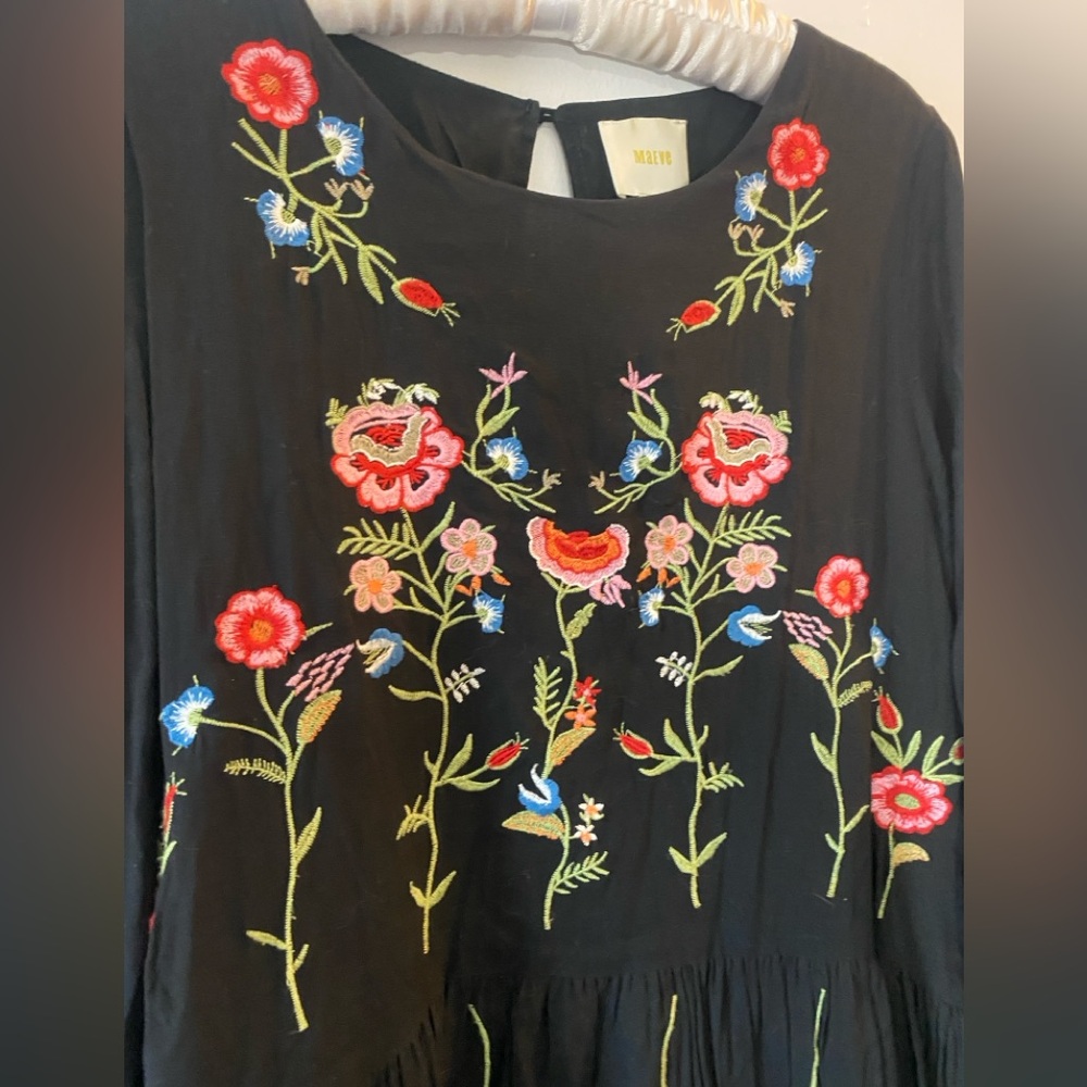 Anthropologie Black Floral Embroidered Midi Dress - Picture 3 of 9